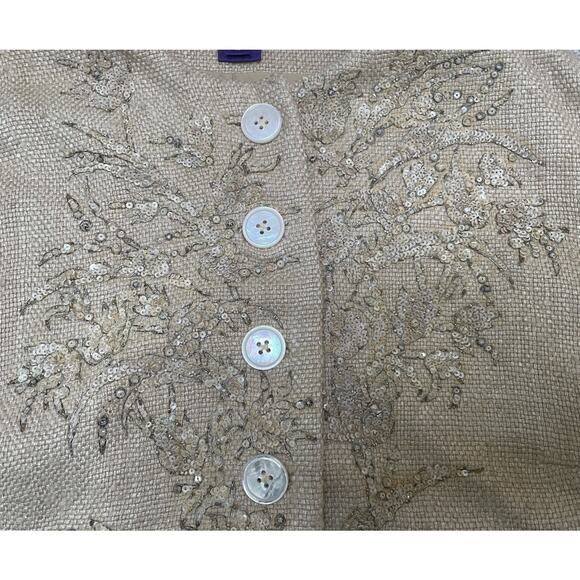 Ralph Lauren Purple Label Beige Silk Beaded Jacket 12 Button Front - Picture 8 of 15